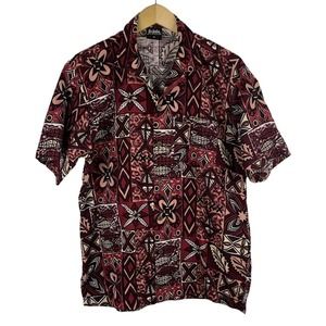 Kai-Veikau Figi Hawaiian Aloha Shirt Mens M Tribal Floral Geometric Pattern SS
